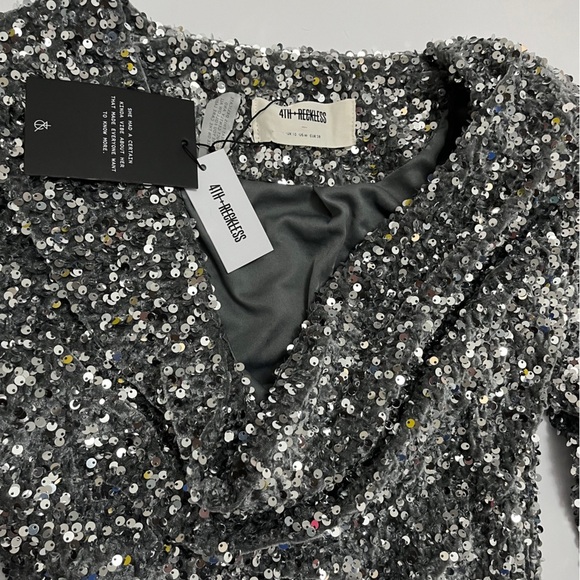 NWT - gorgeous sequin 4th + Reckless silver long sleeve mini dress - size M - Picture 2 of 16